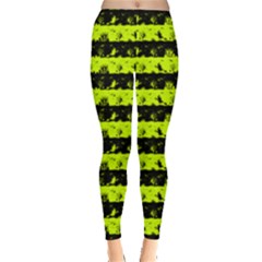 Slime Green And Black Halloween Nightmare Stripes  Leggings  by PodArtist