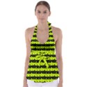 Slime Green and Black Halloween Nightmare Stripes  Babydoll Tankini Top View1