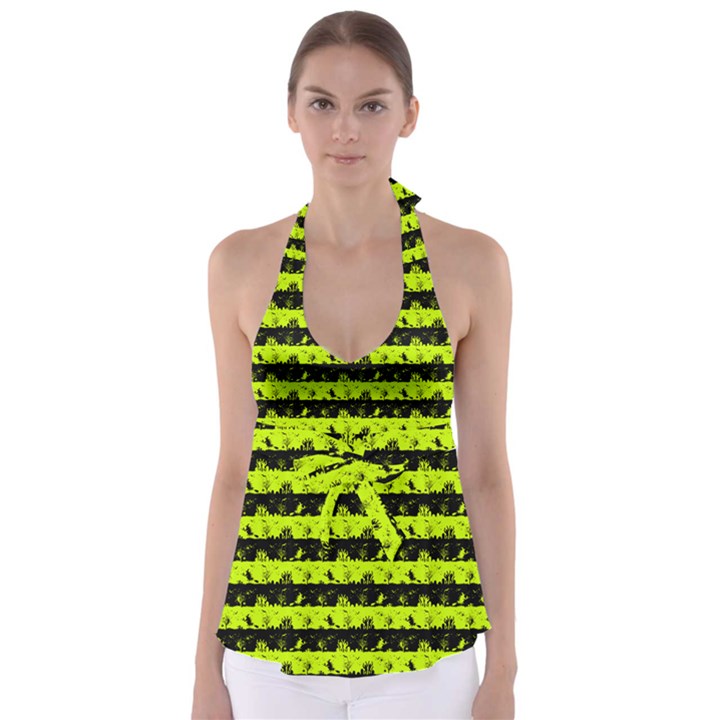 Slime Green and Black Halloween Nightmare Stripes  Babydoll Tankini Top