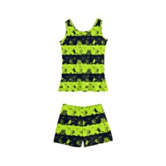 Slime Green And Black Halloween Nightmare Stripes  Kid s Boyleg Swimsuit