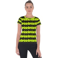 Slime Green And Black Halloween Nightmare Stripes  Short Sleeve Sports Top  by PodArtist