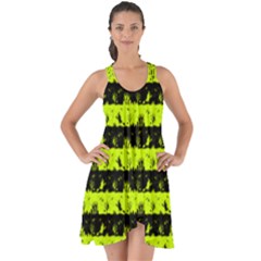 Slime Green And Black Halloween Nightmare Stripes  Show Some Back Chiffon Dress