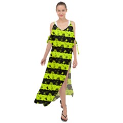 Slime Green And Black Halloween Nightmare Stripes  Maxi Chiffon Cover Up Dress