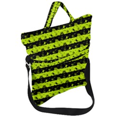 Slime Green And Black Halloween Nightmare Stripes  Fold Over Handle Tote Bag