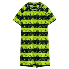 Slime Green And Black Halloween Nightmare Stripes  Kids  Boyleg Half Suit Swimwear