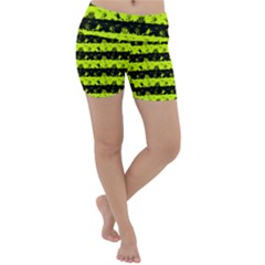 Slime Green And Black Halloween Nightmare Stripes  Lightweight Velour Yoga Shorts