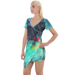 3d Paint                                          Short Sleeve Asymmetric Mini Dress