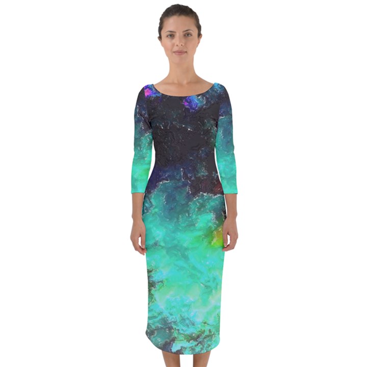 3d paint                                              Quarter Sleeve Midi Bodycon Dress