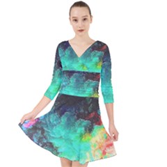 3d Paint                                              Quarter Sleeve Front Wrap Dress