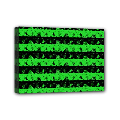 Monster Green And Black Halloween Nightmare Stripes  Mini Canvas 7  X 5  (stretched) by PodArtist