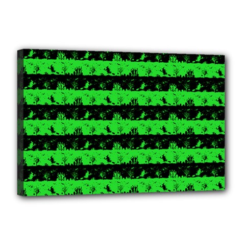 Monster Green And Black Halloween Nightmare Stripes  Canvas 18  X 12  (stretched) by PodArtist