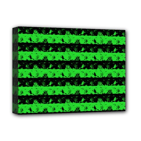 Monster Green And Black Halloween Nightmare Stripes  Deluxe Canvas 16  X 12  (stretched)  by PodArtist