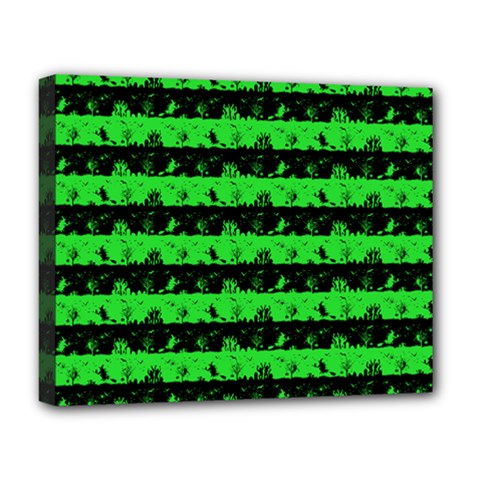 Monster Green And Black Halloween Nightmare Stripes  Deluxe Canvas 20  X 16  (stretched) by PodArtist