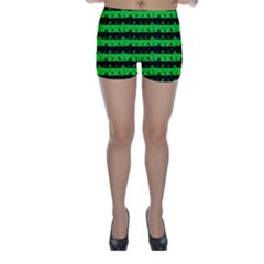 Monster Green And Black Halloween Nightmare Stripes  Skinny Shorts by PodArtist