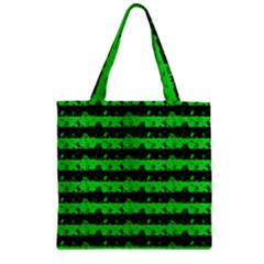 Monster Green And Black Halloween Nightmare Stripes  Zipper Grocery Tote Bag by PodArtist