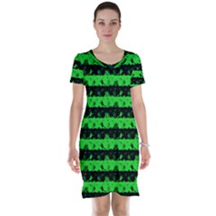 Monster Green And Black Halloween Nightmare Stripes  Short Sleeve Nightdress by PodArtist