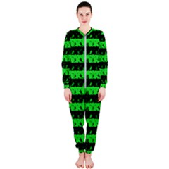 Monster Green And Black Halloween Nightmare Stripes  Onepiece Jumpsuit (ladies)  by PodArtist