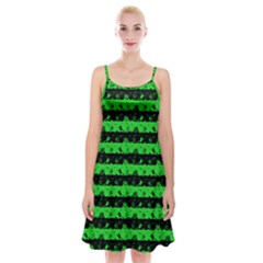 Monster Green And Black Halloween Nightmare Stripes  Spaghetti Strap Velvet Dress by PodArtist