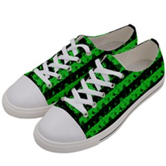 Monster Green And Black Halloween Nightmare Stripes  Women s Low Top Canvas Sneakers by PodArtist