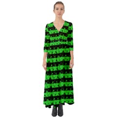 Monster Green And Black Halloween Nightmare Stripes  Button Up Boho Maxi Dress by PodArtist