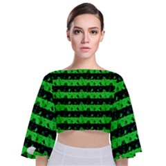 Monster Green And Black Halloween Nightmare Stripes  Tie Back Butterfly Sleeve Chiffon Top