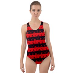 Red Devil And Black Halloween Nightmare Stripes  Cut-out Back One Piece Swimsuit