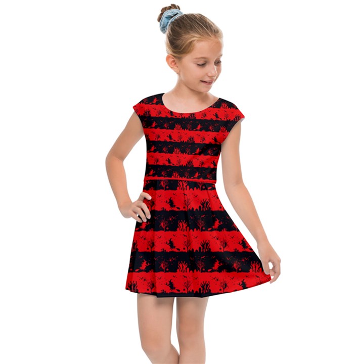 Red Devil and Black Halloween Nightmare Stripes  Kids Cap Sleeve Dress