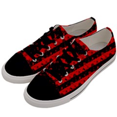 Red Devil And Black Halloween Nightmare Stripes  Men s Low Top Canvas Sneakers by PodArtist