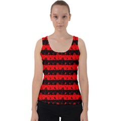 Red Devil And Black Halloween Nightmare Stripes  Velvet Tank Top