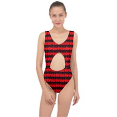 Red Devil And Black Halloween Nightmare Stripes  Center Cut Out Swimsuit