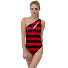 Red Devil And Black Halloween Nightmare Stripes  To One Side Swimsuit