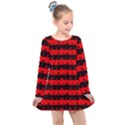 Red Devil and Black Halloween Nightmare Stripes  Kids  Long Sleeve Dress View1