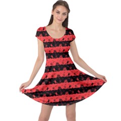 Donated Kidney Pink And Black Halloween Nightmare Stripes  Cap Sleeve Dress by PodArtist