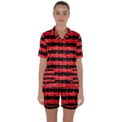 Donated Kidney Pink And Black Halloween Nightmare Stripes  Satin Short Sleeve Pyjamas Set by PodArtist