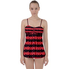 Donated Kidney Pink And Black Halloween Nightmare Stripes  Babydoll Tankini Set by PodArtist