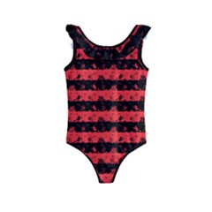 Donated Kidney Pink And Black Halloween Nightmare Stripes  Kids  Frill Swimsuit