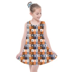 Witches, Monsters And Ghosts Halloween Orange And Black Patchwork Quilt Squares Kids  Summer Dress