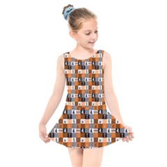 Witches, Monsters And Ghosts Halloween Orange And Black Patchwork Quilt Squares Kids  Skater Dress Swimsuit by PodArtist