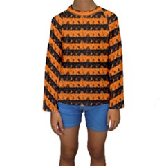 Dark Pumpkin Orange And Black Halloween Nightmare Stripes  Kids  Long Sleeve Swimwear by PodArtist