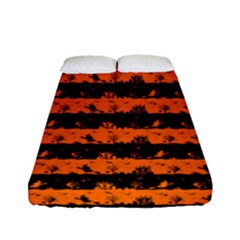 Dark Pumpkin Orange And Black Halloween Nightmare Stripes  Fitted Sheet (full/ Double Size) by PodArtist