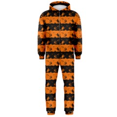 Dark Pumpkin Orange And Black Halloween Nightmare Stripes  Hooded Jumpsuit (men)  by PodArtist