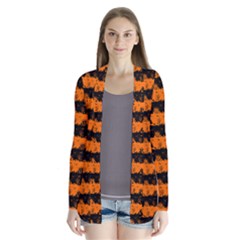 Dark Pumpkin Orange And Black Halloween Nightmare Stripes  Drape Collar Cardigan by PodArtist