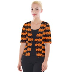 Dark Pumpkin Orange And Black Halloween Nightmare Stripes  Cropped Button Cardigan by PodArtist