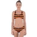 Dark Pumpkin Orange and Black Halloween Nightmare Stripes  Criss Cross Bikini Set View1