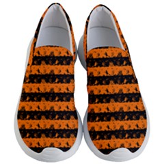 Dark Pumpkin Orange And Black Halloween Nightmare Stripes  Women s Lightweight Slip Ons