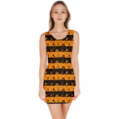 Pale Pumpkin Orange And Black Halloween Nightmare Stripes  Bodycon Dress