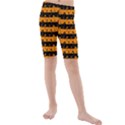 Pale Pumpkin Orange and Black Halloween Nightmare Stripes  Kids  Mid Length Swim Shorts View1