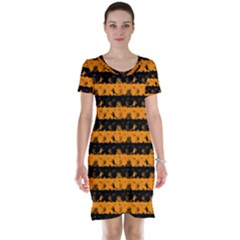 Pale Pumpkin Orange And Black Halloween Nightmare Stripes  Short Sleeve Nightdress by PodArtist