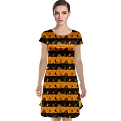 Pale Pumpkin Orange And Black Halloween Nightmare Stripes  Cap Sleeve Nightdress by PodArtist