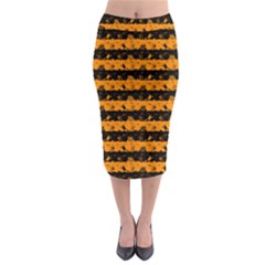 Pale Pumpkin Orange And Black Halloween Nightmare Stripes  Midi Pencil Skirt by PodArtist